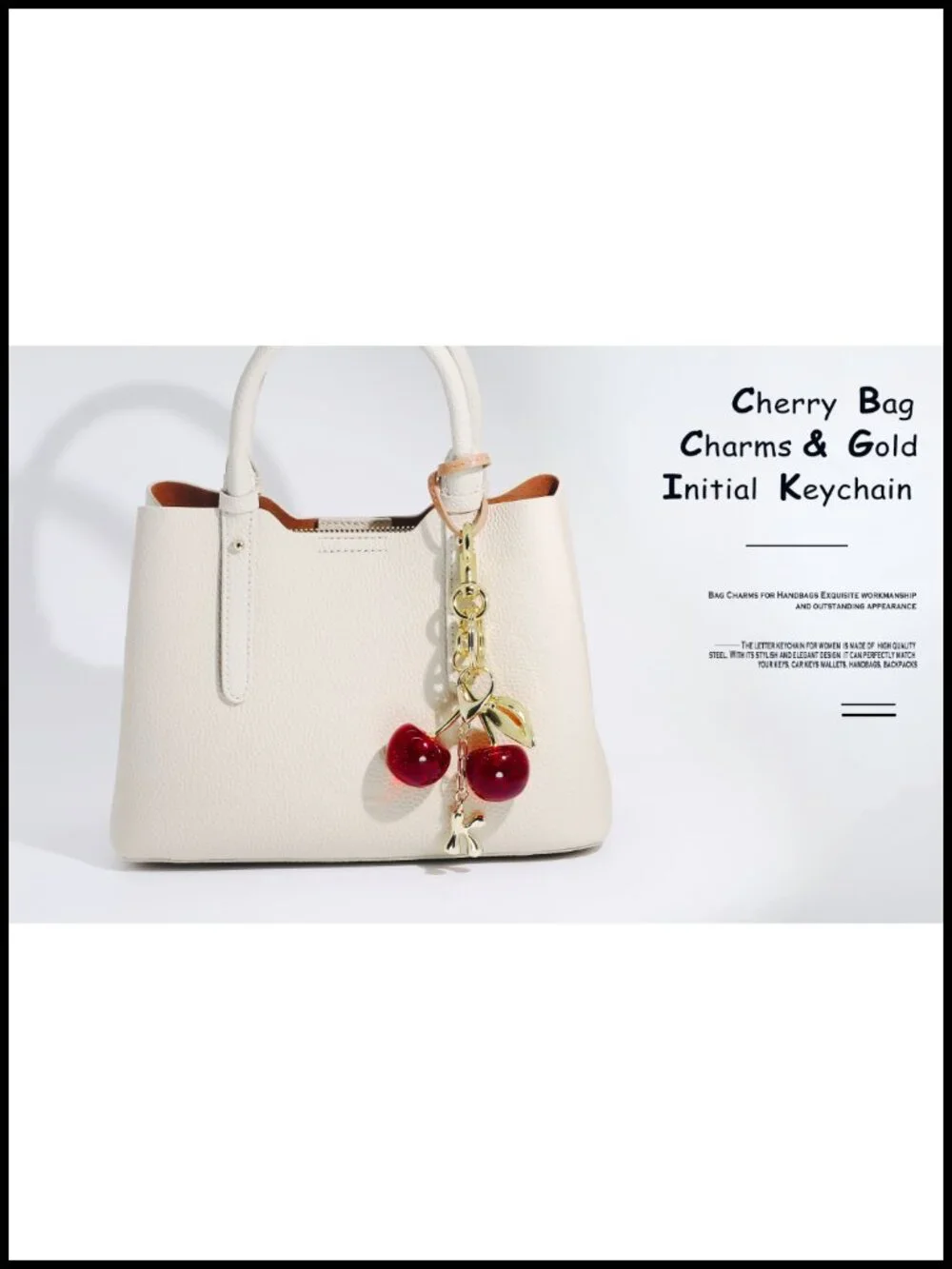 Cherry Bag Charms Gold Initial Keychain for Handbags Purse Tote Cute
